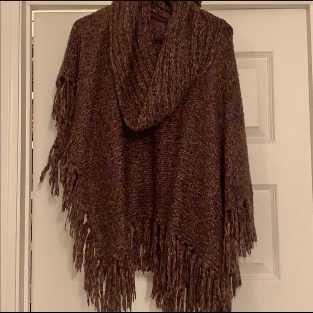 Nine West Boho Scoop Turtle Neck Poncho XL